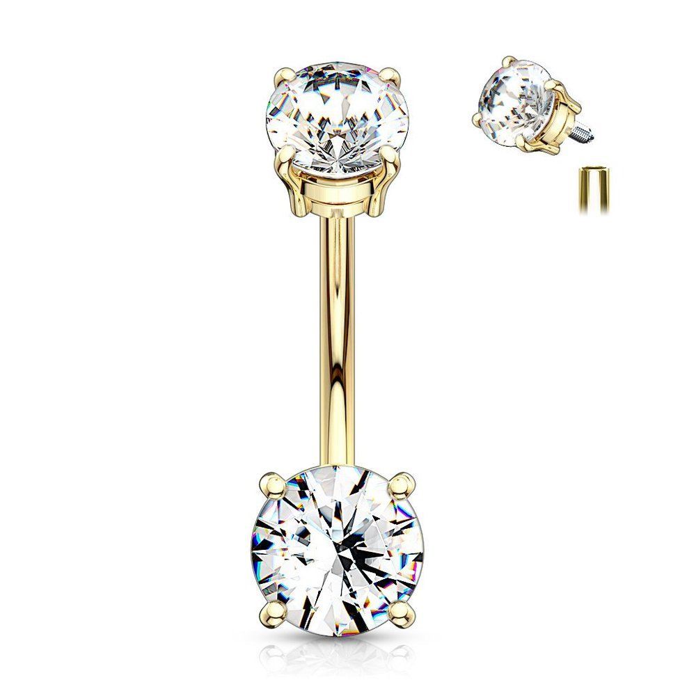 Internally Threaded Top Double Prong Set Cz 316l Surgical Steel Belly Button Nav